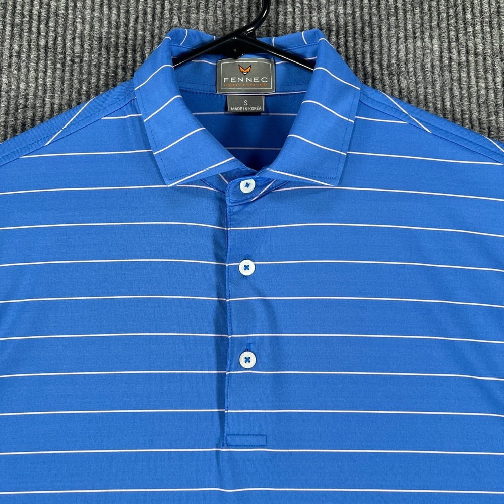 Fennec Mens Shirt Polo Small Blue Striped Short Sleeve Outdoor Golf Tennis Soft
